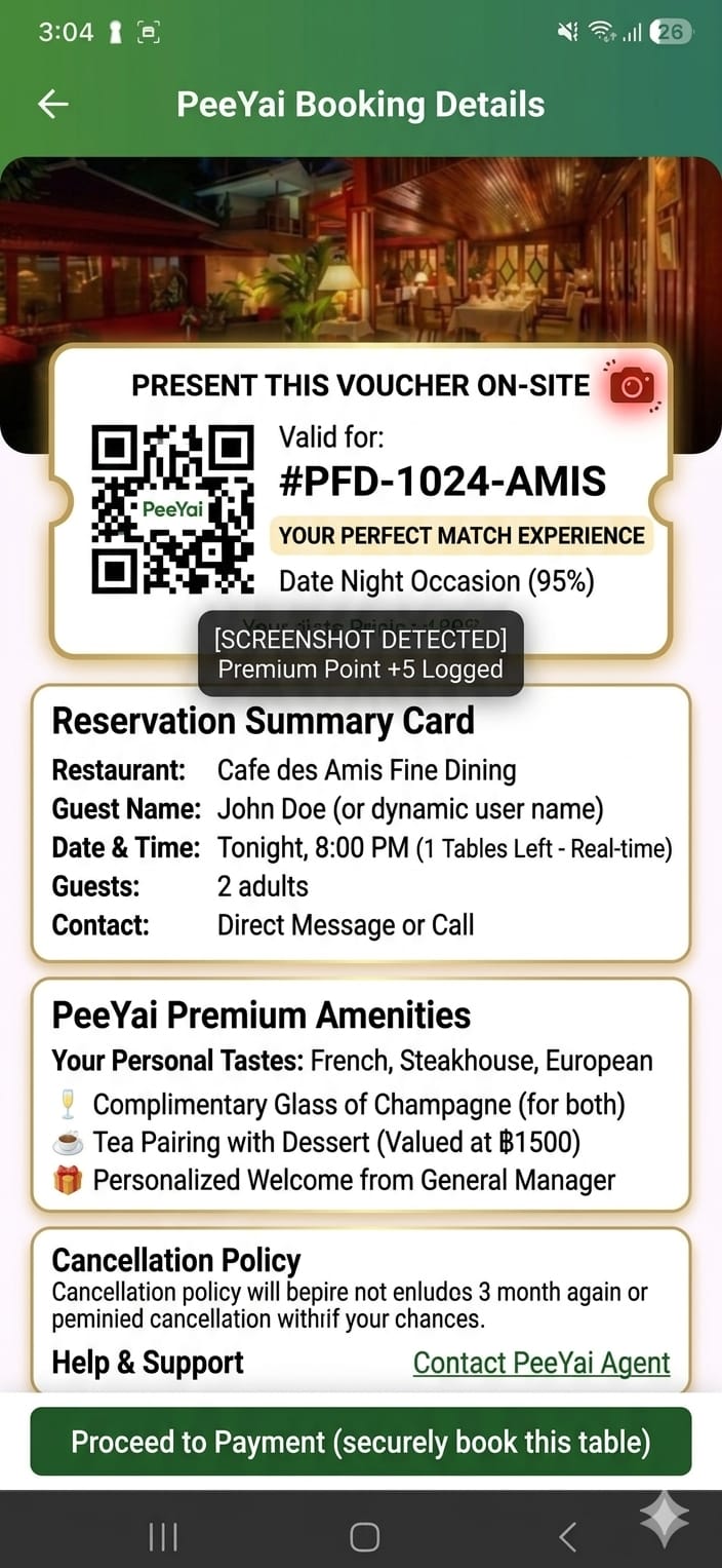 P'Yai booking voucher QR code reservation summary