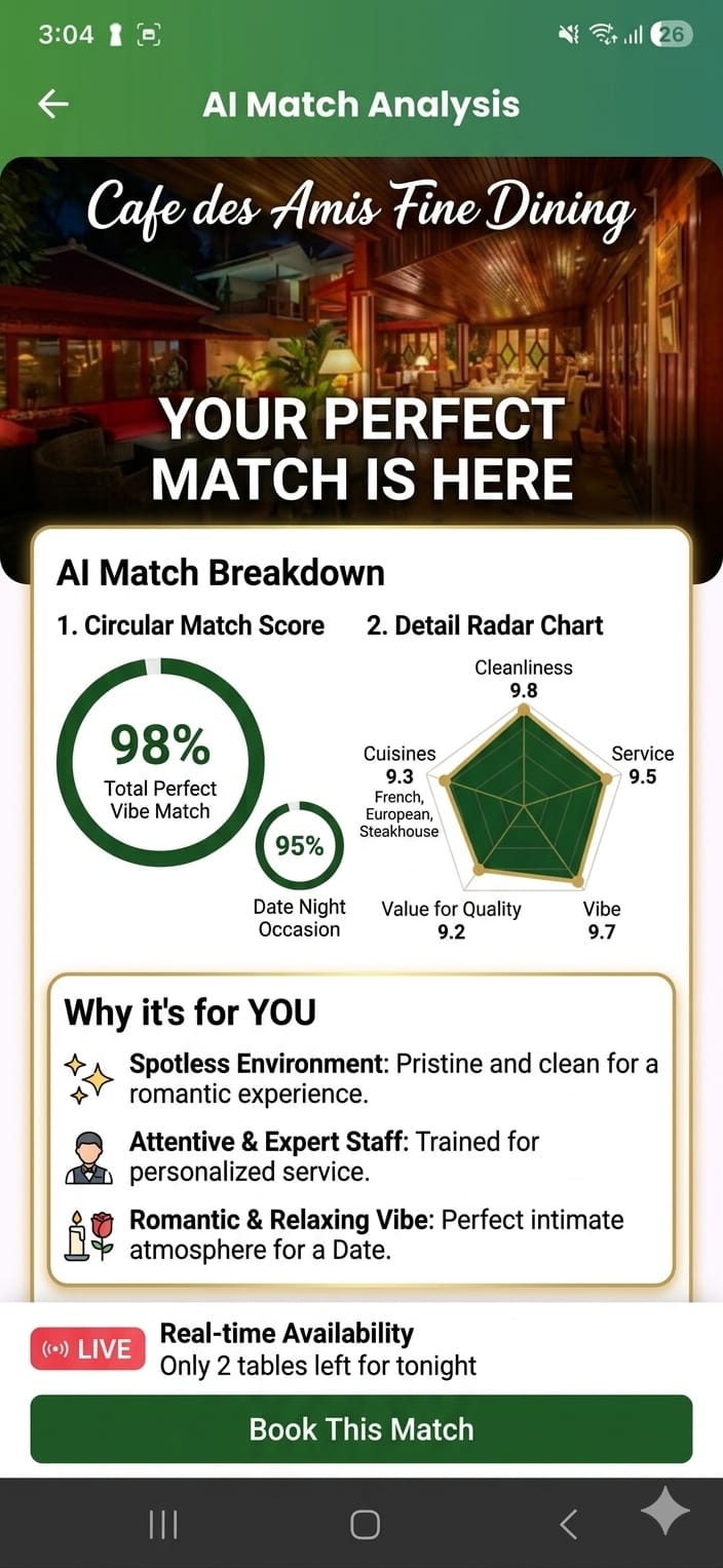 P'Yai AI match analysis radar chart Cafe des Amis