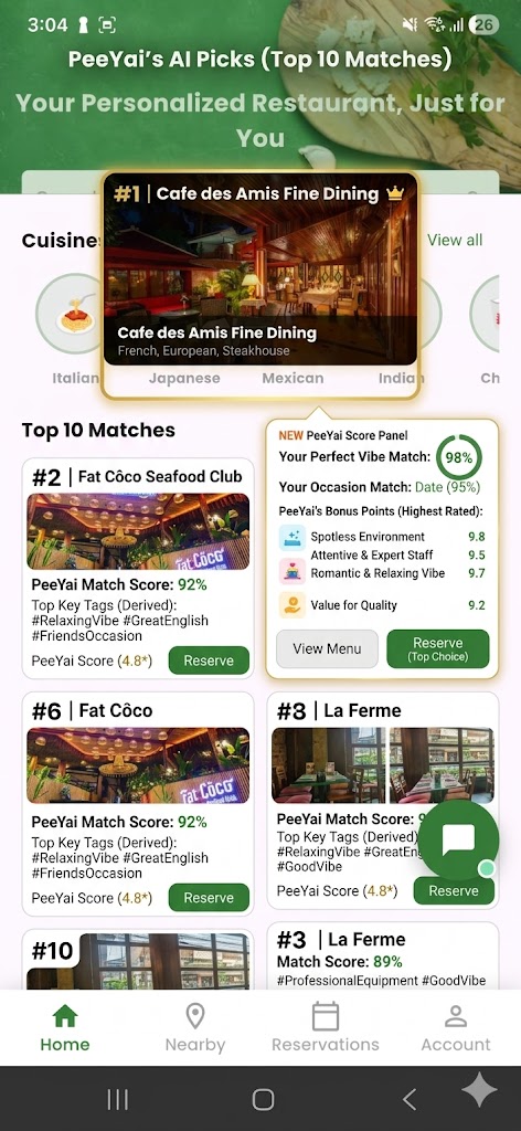P'Yai top 10 AI matches with score panel